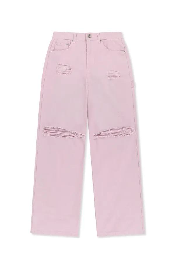 DESTROYED COLOR DYEING DENIM PANTS IN PINK