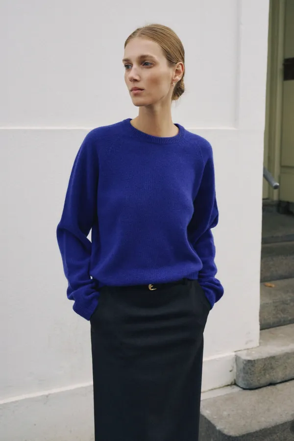 Wholegarment Cash Wool Round Knit Top [LMBFWIKN2110]-Cobalt Blue