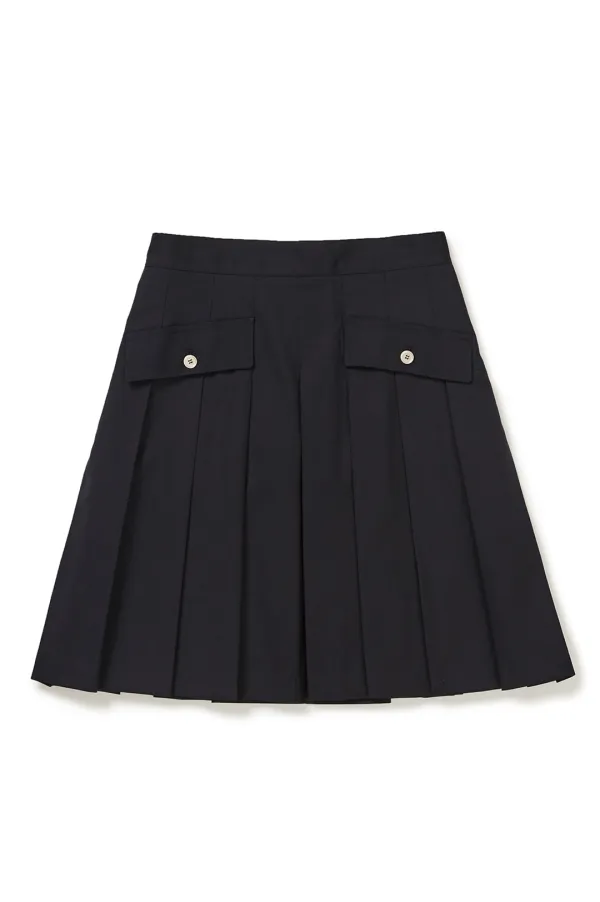 [25SS clove] Button Pocket Pleated Skirt (Dark Navy)