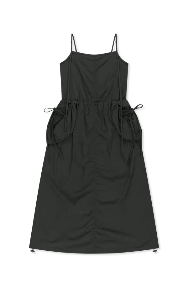 STRAP DETAIL SLEEVELESS UTILITY DRESS IN CHARCOAL