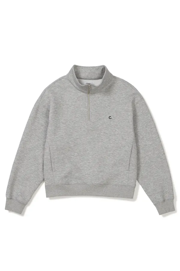 [24FW clove] Basic Half-Zip Sweatshirt (Melange Grey)