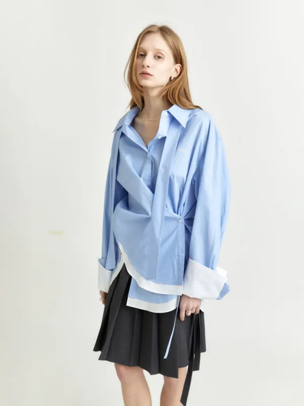 [13th] MARIA Double Layered Cuffs Shirts_Blue