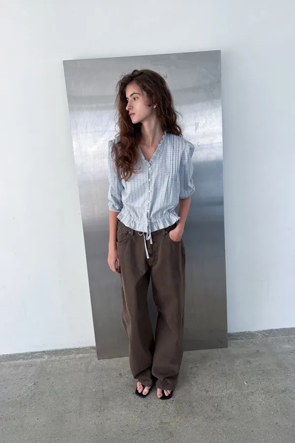 [11st Restock] Bunny Frill Blouse_check blue [6/1 예약배송]