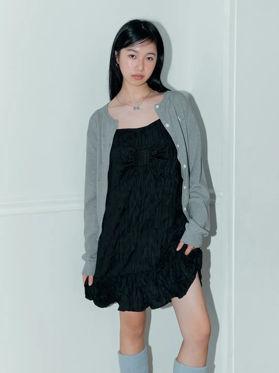 마가린핑거스 WRINKLE RIBBON ONE-PIECE (BLACK) 상품 이미지 2