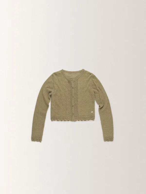 FRILL CROCHET LAYERED CARDIGAN [ OLIVE ]