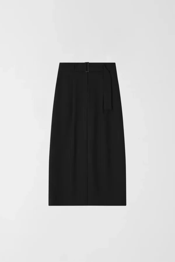 LOW PIN-TUCK BELTED SKIRT_BLACK_OE1C2MSK10BKA