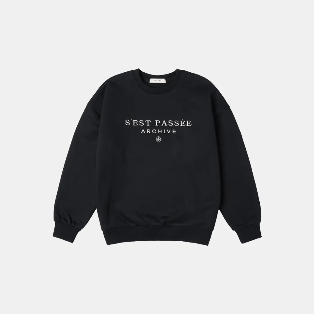 시야쥬 SITP5168 레터링 자수 기모 스웨트 셔츠_S\'est passee(쎄빠쎄)_Black 상품 이미지 3