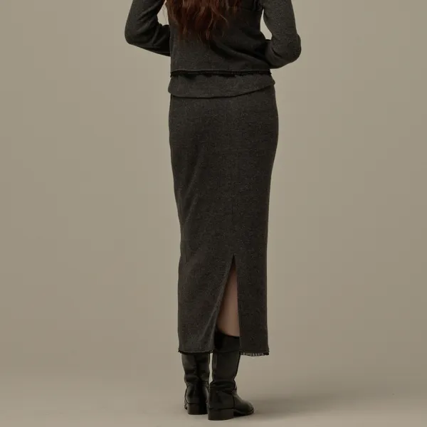 Lace detail H-line skirt - Charcoal