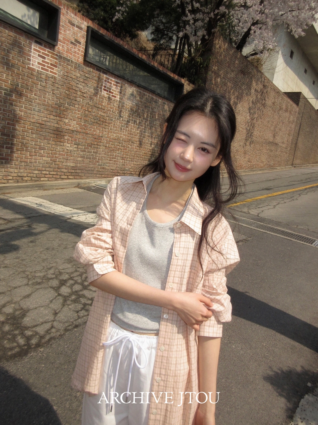 아카이브제이투유 론 체크 셔츠 (peach pink) 상품 이미지 3