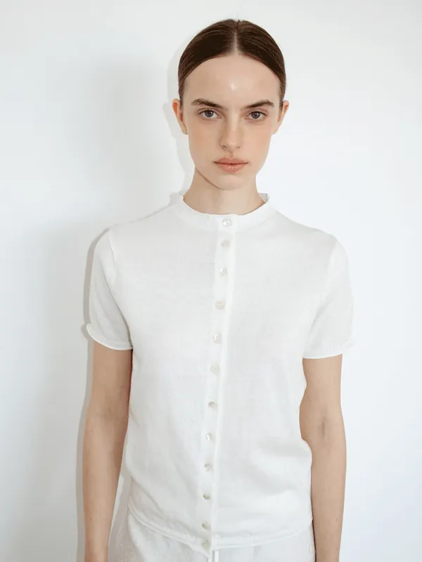 TIR HALF NECK COTTON CARDIGAN_WHITE