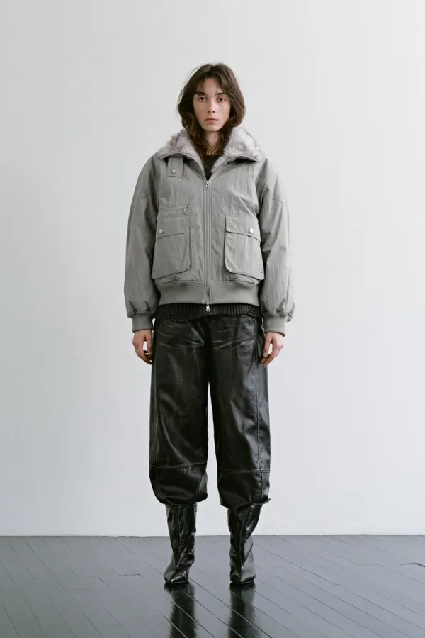 Reversible Fur Bomber Jacket [ Light Khaki ]