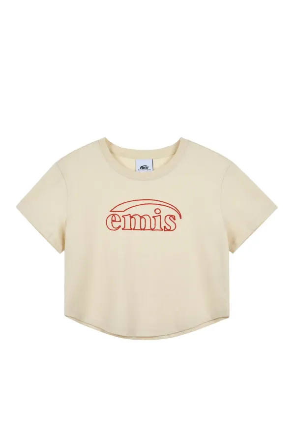 CHAIN STITCH T-SHIRT-BEIGE/RED