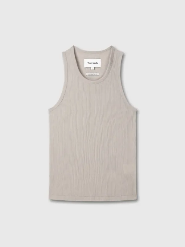 SUPER FINE WOOL RIBBED SLEEVELESS (JAPANESE FABRIC)_ SAND