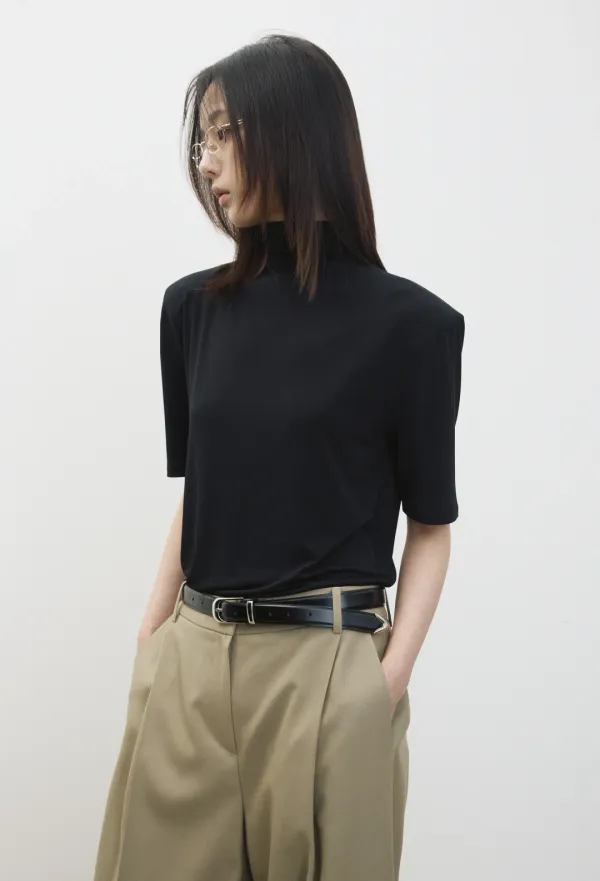패드 반팔 탑 블랙
