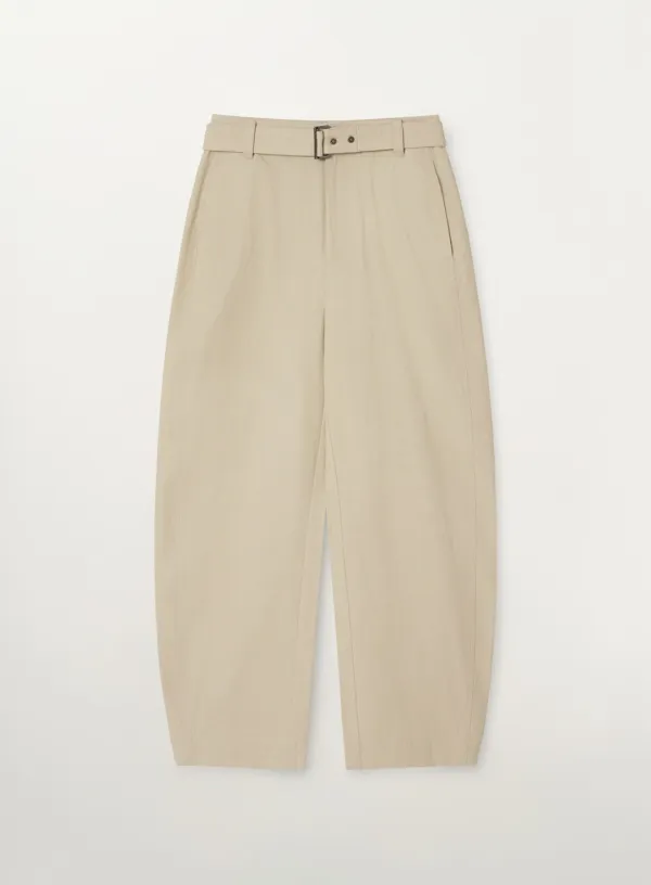 (W) Belted Cotton Barrel Fit Pants - Beige