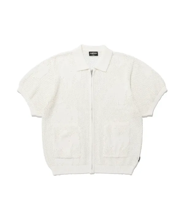angel shadow half zip up polo knit[ivory]