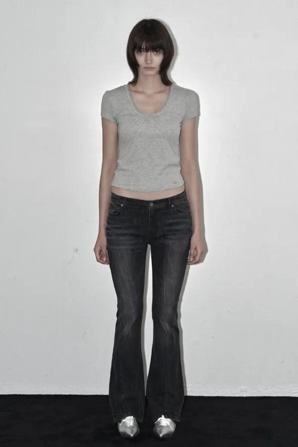 WRINKLE CAT WASHING LOW-RISE JEANS BLACK