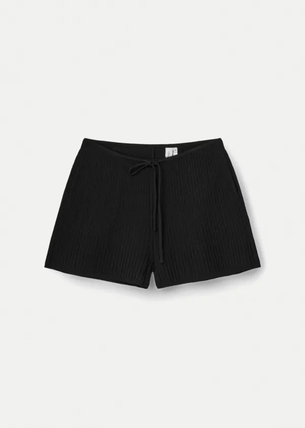 Cotton Crochet Drawstring Shorts_Black