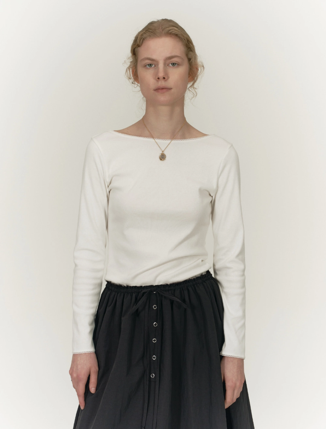 솔티페블 TWO WAY LACE LONG SLEEVE TOP [WHITE] 상품 이미지 2
