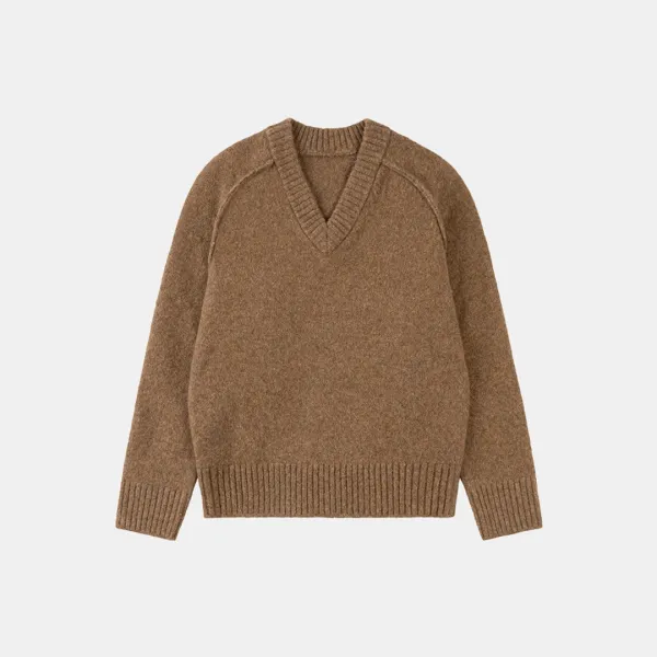 SIKN2170 루즈 핏 브이넥 헤비 니트_Camel brown
