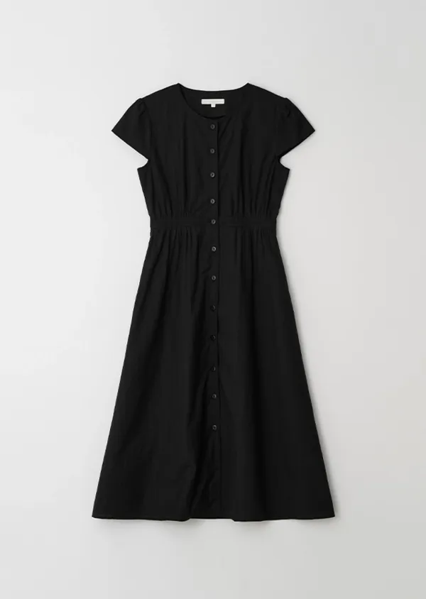 button shirring dress-black
