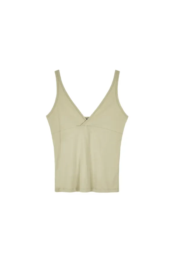 V NECK SLEEVELESS T-SHIRTS (BEIGE)