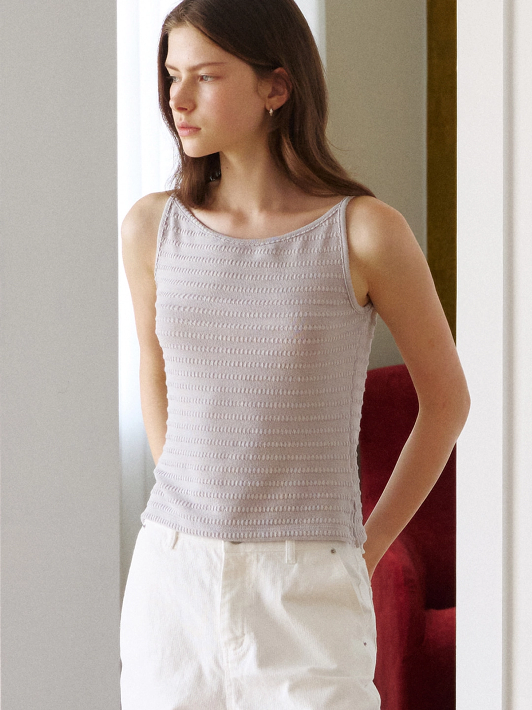 아워코모스 boat-neck sleeveless T-shirt (pale grey) orc 6042 상품 이미지 1