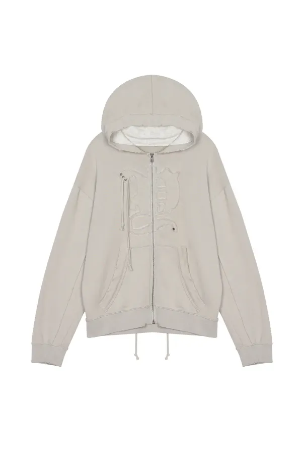 BACK TIE DETAIL ZIP-UP BEIGE