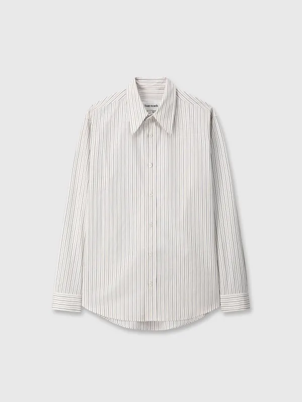 (W) BRUSHED COTTON MULTI STRIPE SHIRT_ ECRU MULTI STRIPE