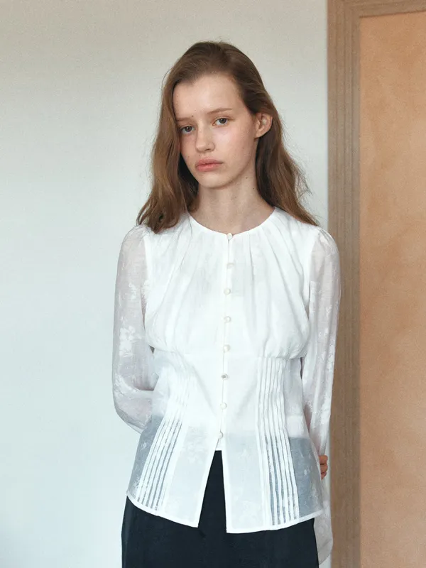 TIS FLORAL PIN TUCK BLOUSE_WHITE