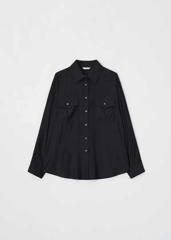 sheer pocket shirt-black
