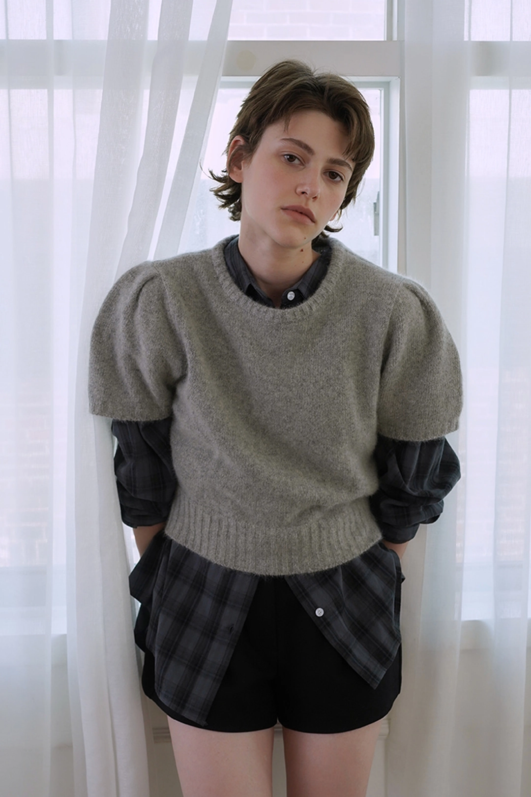 위드아웃썸머 Puff raccoon half knit_gray 상품 이미지 2