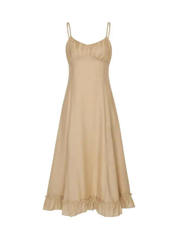 Lily Shirring Long Dress (Beige)