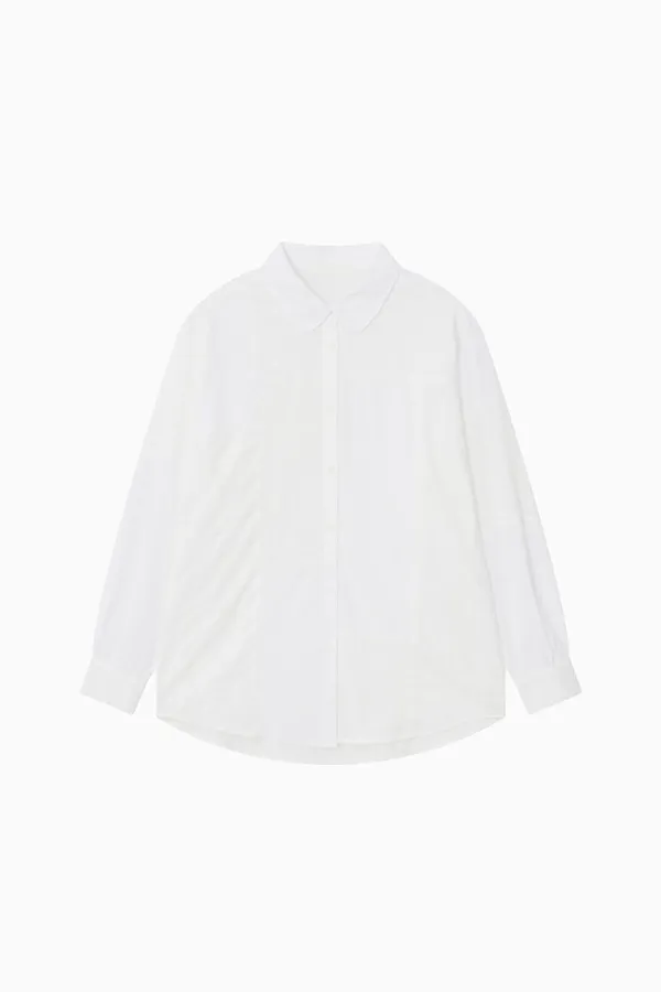 LACE PATCHWORK PUNCHED SHIRT, WHITE