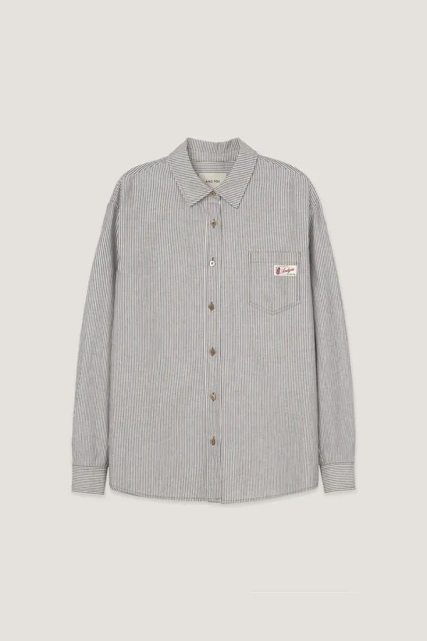 스와니 루즈핏 스트라이프 셔츠 (Navy&Brown stripe)