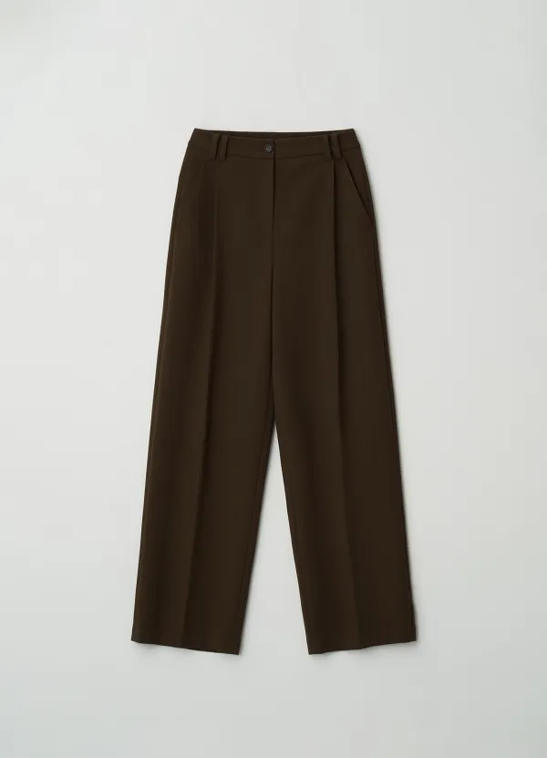 Front tuck wide slacks_BROWN