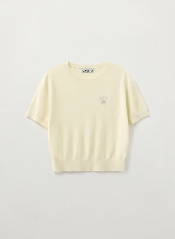(W) Light Weight Crew Neck Half Knit - Cream