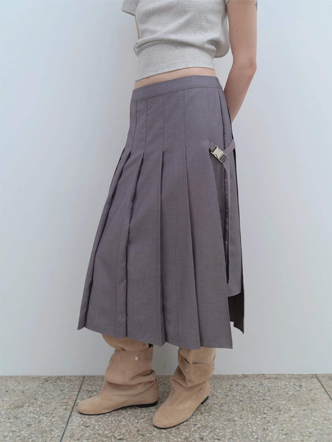 밀로 우먼 Zipper Layer Pleats Skirt [Gray] 상품 이미지 2