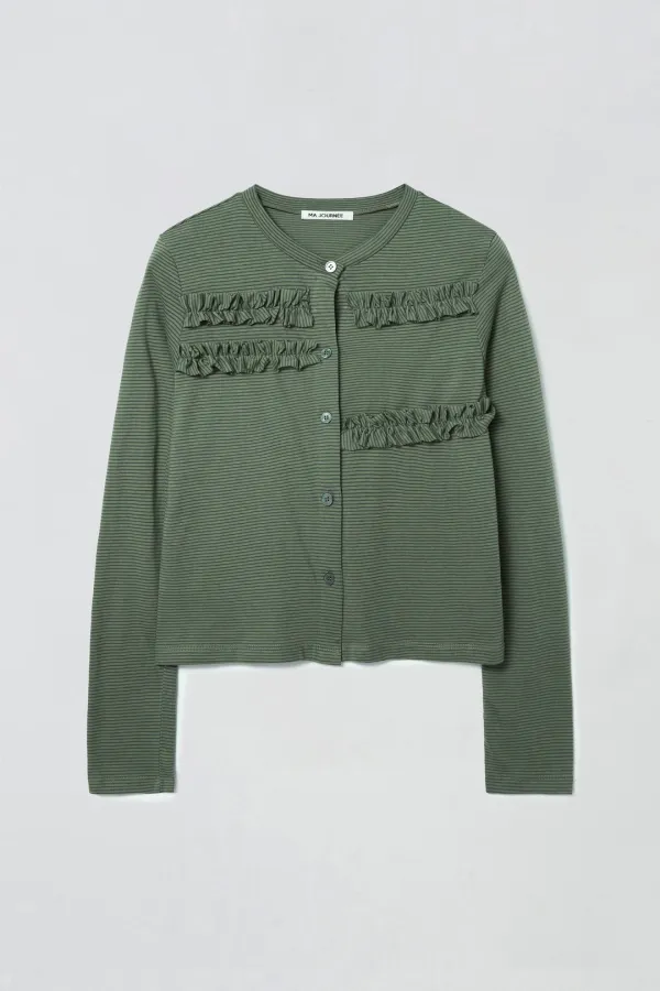 [1차 리오더] STRIPE FRILL CARDIGAN_GREEN