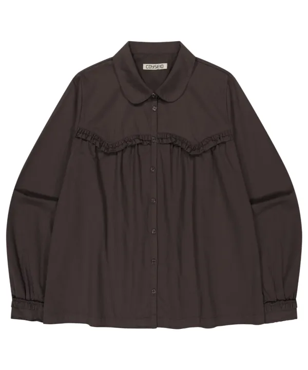 ROUGH CUT FRILL SHIRT BROWN