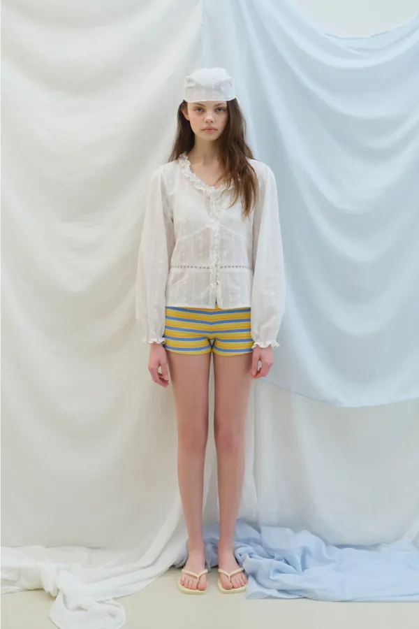 PIN COT CARDIGAN BLOUSE (WHITE)
