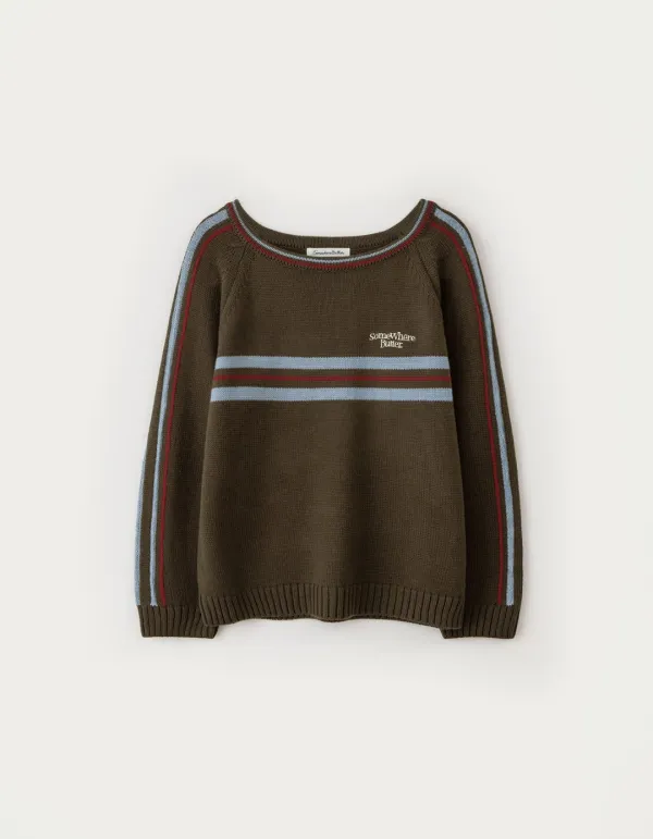 Line Small Logo Stripe Knit - Brown