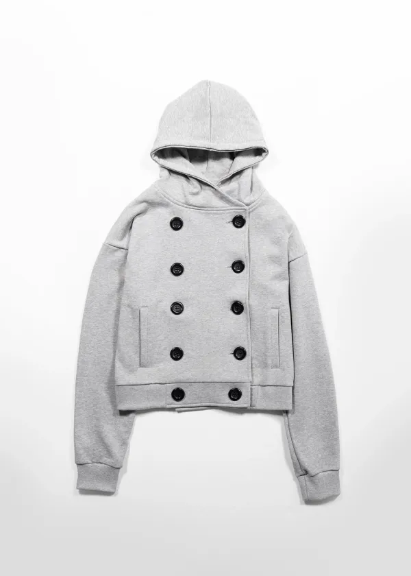 DOUBLE BUTTON NAPOLEON HOODIE - GRAY