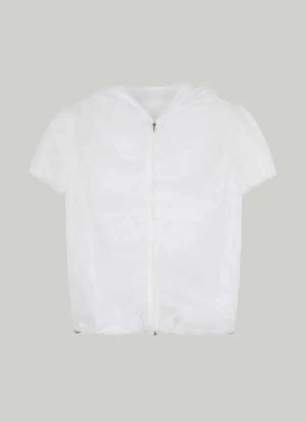 comos 1411 see-through shirring hood zip-up (white)