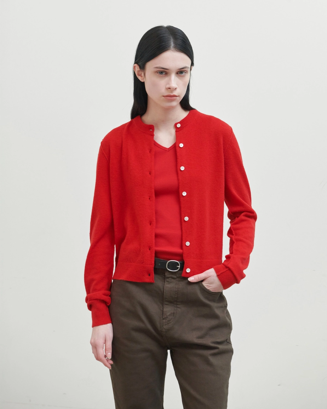 브라운야드 W Soft Round Cardigan, Red 상품 이미지 2