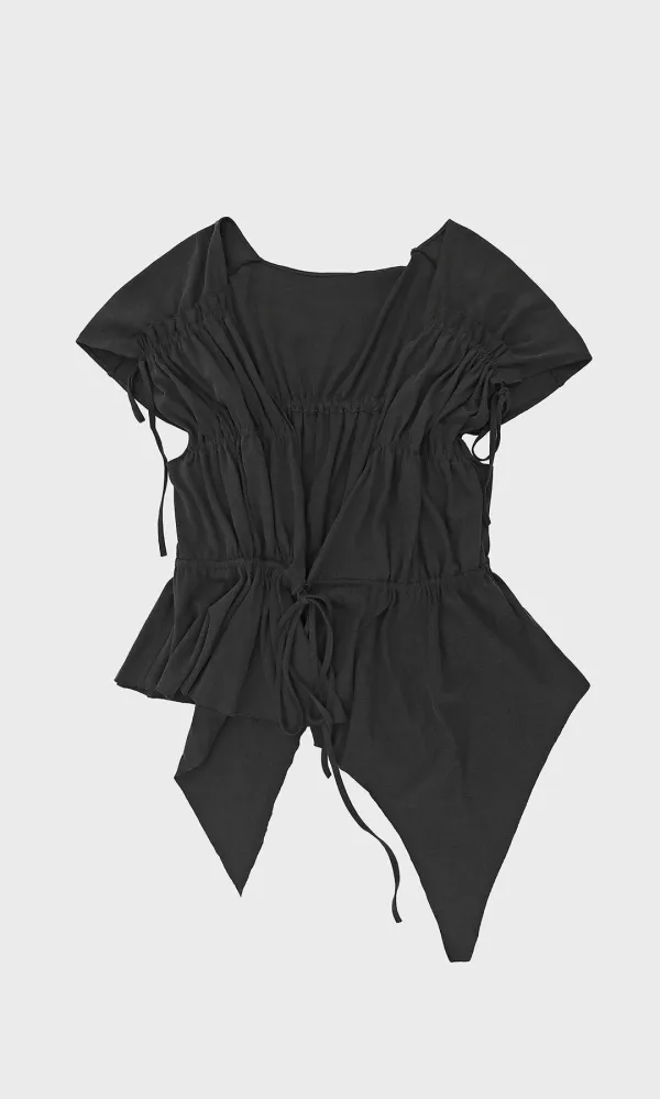 Jersey Shirring Blouse_Charcoal