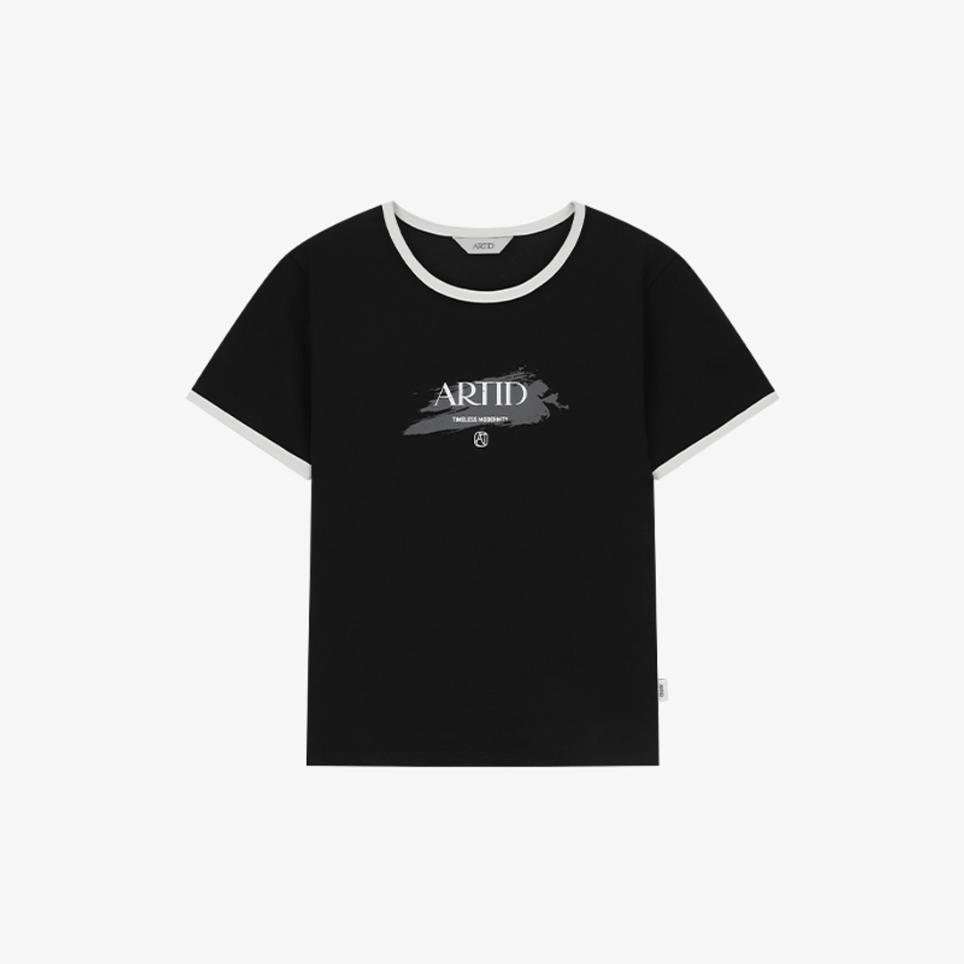 아티드 스프레드 배색 링거 티셔츠_BLACK 상품 이미지 1