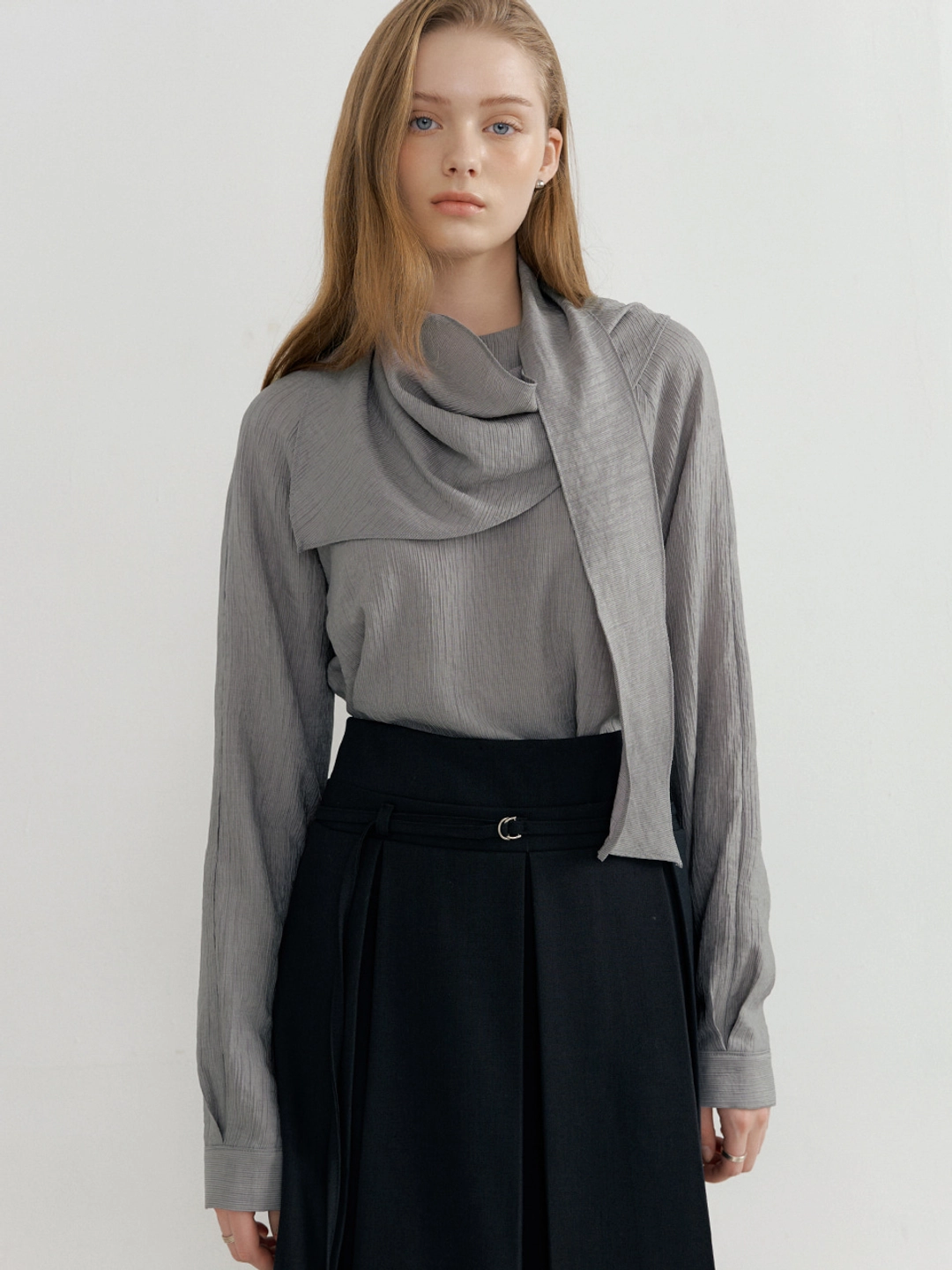 아워코모스 comos 1601 detachable tie raglan blouse (grey) 상품 이미지 2