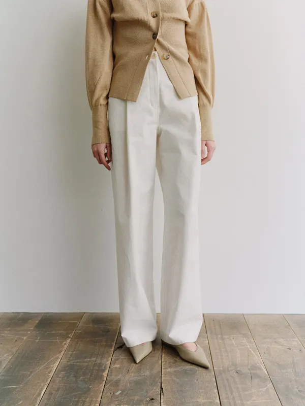TIS COTTON ONE TUCK WIDE PANTS_IVORY