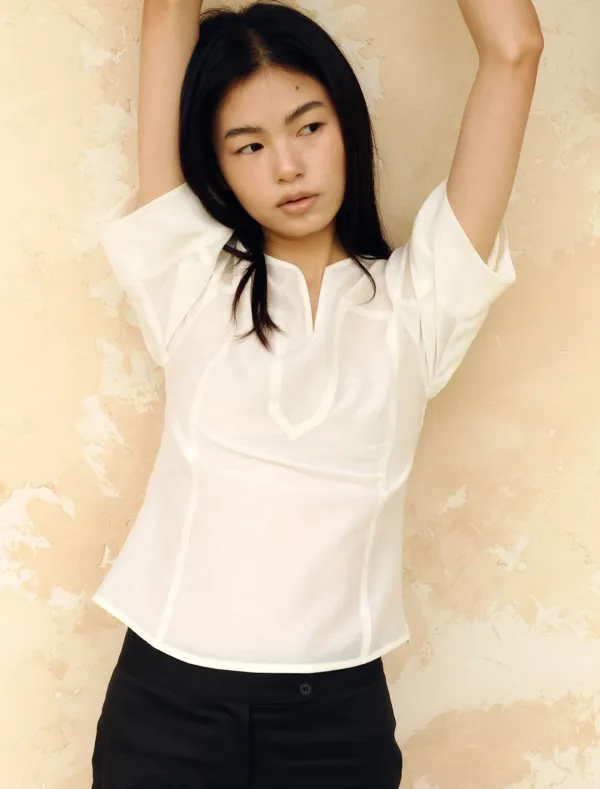 LINEN PANEL BLOUSE [IVORY]
